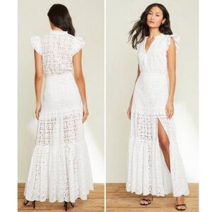 VERONICA BEARD Ruffle Cotton Eyelet Maxi Dress White Size 10